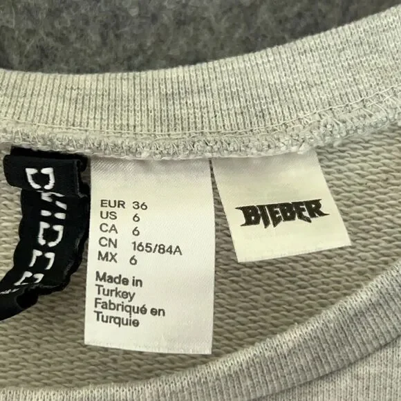 Justin Bieber Women Sweatshirt 6 Gray H&M Cut Off Long Crew Neck Concert Purpose - Picture 5 of 11